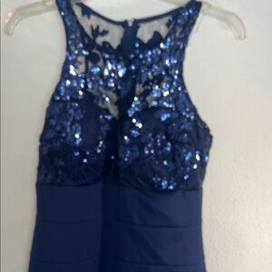 My Michelle Midnight Blue Sequin Backless Dress